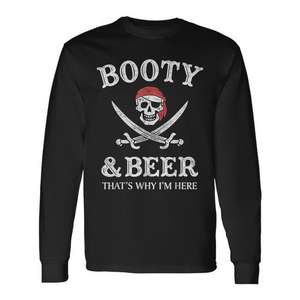 Camiseta de manga larga vintage con estampado de piratas de Booty And Beer That's Why I'm Here - Product Image 1