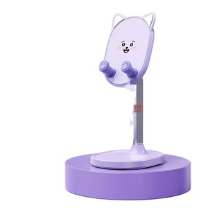Cute Cat Shaped <b>Desktop</b> Phone <b>Stand</b> Telescopic Adjustable Height For Desk Use Pink Purple Milky White ABS Silicone Material - Product Image 5