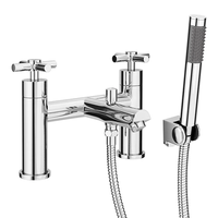 Chrome Salle De Bains Lavabo Robinet Double Levier Poignée Vanité Bain Douche Mitigeur avec Pommeau De Douche Pont Montage