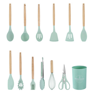 Silicone Kitchenware 12-Piece Set With Wooden Handles Non Stick Spatula <b>Cooking</b> Tools Heat Resistant Food Grade - Product Image 5