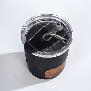 Simple Rolled Edge 304 Stainless Steel Coffee Cup Walnut Wood Anti-Slip Insulating <b>Step</b> Cup Outdoor Portable Travel Cup - Product Image 2
