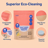 Tablette nettoyante pour toilettes de qualité alimentaire HZF701, biodégradable, en sachets refermables en plastique compostable, personnalisables