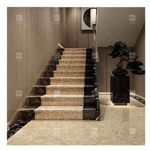 Piastrelle per Scale in Porcellana Effetto Marmo Antiscivolo a Basso Prezzo, Motivo Arabesco Giallo - Product Image 1