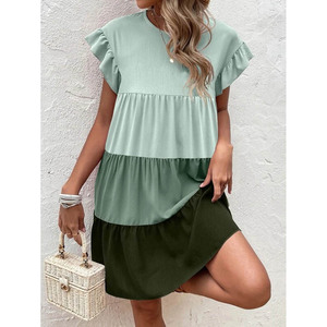 Printemps et été <span class=keywords><strong>2022</strong></span> nouvelle mode de loisirs polyvalente couleur feuille de lotus assortie col carré élégant grande robe balançoire - Product Image 2