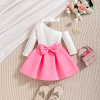 Ensemble jupe princesse pour filles, haut à manches longues col rond et épaules asymétriques, jupe à volants avec nœud papillon, collection automne, écologique