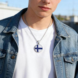 Collar con Colgante de Esmalte con la Bandera de Finlandia y <span class=keywords><strong>Mapa</strong></span> del País, Chapado en Oro y Plata, Joyería de Orgullo Nacional Nórdico - Product Image 5