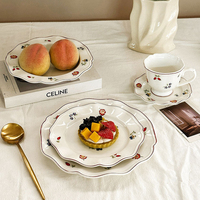 Assiettes à dessert vintage en céramique, style pastoral, vaisselle florale en céramique, assiette de service domestique, vaisselle rétro, décoration de mariage