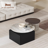 Table basse design moderne ronde avec dessus en marbre naturel et cadre en bois massif Table basse fantastique en placage de bois fumé domestique