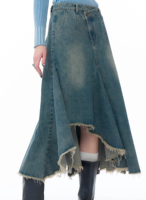 OEM ODM Dames Taille Haute Hanche Genou Longueur Queue de Poisson Sexy Denim Jupe de Lavage de Singe Décontracté Avant Court et Dos Long Style Irrégulier
