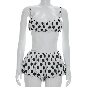 Viviblook D26ST085 Women Summer Shorts Set Polka Dot Print Suspender Crop Top Flower Bud Shorts Two Piece Set - Product Image 4