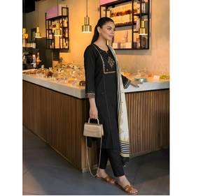 <b>Womens</b> Black Embroidered <b>Kurta</b> <b>Set</b> Geometric Ethnic Wear Festive Party Casual Designer Traditional Outfit - Product Image 1