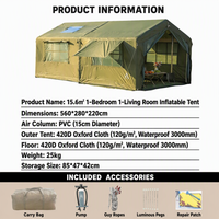 Tente familiale gonflable portable de luxe de 15,7 m avec chambres, maison gonflable imperméable pour 8 à 10 personnes, utilisation quatre saisons
