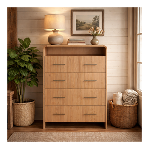 Commode haute à 6 tiroirs en bois, armoire de rangement moderne du milieu du siècle pour chambre à coucher, meuble vertical compact pour la maison - Product Image 1