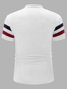 Buena calidad 100% algodón al por mayor último diseño dos colores combinación rayas Casual cremallera Polo V cuello camiseta - Product Image 3