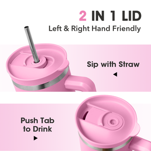 新しいデザイン40オンスステンレス鋼タンブラーストロー付き二重壁真空マグ2-in-1ストローとプッシュタブレッドBpaフリー - Product Image 2