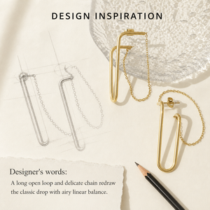 Pendientes Largos de Cadena Abierta con Eslabones, de Acero Inoxidable con Baño de Oro de 14K al Vacío, Joyería Geométrica Minimalista - Product Image 5