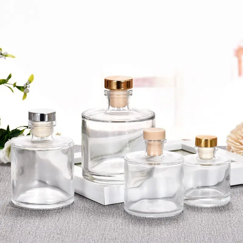 150ml 200ml Empty Luxury Round Clear White Perfume Reed Glass Diffuser Bottle with Screw Lids Wholesale