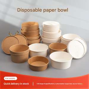 Tazones Desechables con Tapa, Suministro de Fábrica, Recipientes de Papel para Ensaladas, Tazones Redondos de Papel Kraft de 8oz~68oz para Envasado de Alimentos - Product Image 4