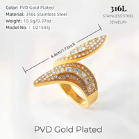 Bague de luxe double feuille en acier plaqué or 18 carats, pavée de zircone cubique, pour femme, bijou de mode pour cocktail et soirée