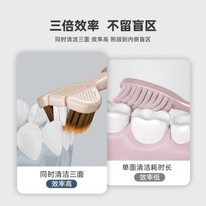 Cepillo de dientes de tres lados Sweetrip con cerdas suaves para adultos, cepillo de dientes manual para uso doméstico. - Product Image 3
