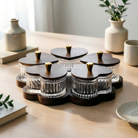 Plateau à collation en verre en forme de cœur créatif avec compartiments, pot de rangement alimentaire avec plateau en bois pour la décoration de la maison