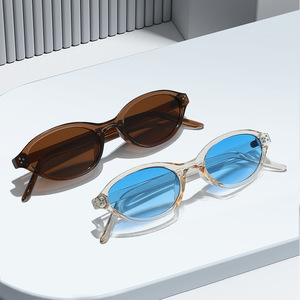 Lunettes <span class=keywords><strong>de</strong></span> soleil rétro ovales fines œil <span class=keywords><strong>de</strong></span> chat avec triple rivet, protection UV400, style vintage années 90, pour femmes et hommes, monture PC, vente en gros, personnalisables - Product Image 2