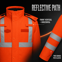 Veste imperméable légère, respirante, réutilisable et durable en PU orange fluorescent avec doublure en coton synthétique