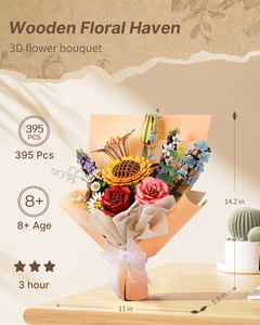 395 Pcs DIY Wooden Flower Bouquet Kit, 3D Puzzle Sunflower Rose Lily Flower Set for Adults Kids 8+, Unique DIY Gift Home Decor - Product Image 2