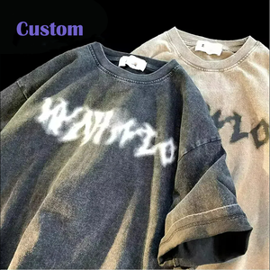 T-shirts pour hommes en coton lourd surdimensionnés avec logo personnalisé, streetwear, impression graphique de haute qualité, effet délavé vintage - Product Image 1
