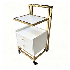 Carrito de Manicura de Lujo con Marco Metálico Dorado, Carrito Rodante Blanco para Salón de Belleza con Cajones y Porta Botellas, Carrito de Almacenamiento para Salón de Belleza - Product Image 2