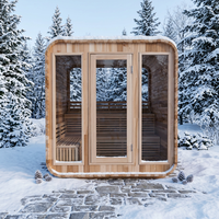 Ruang Sauna Tradisional Luar Ruangan untuk 4 Orang, Kit Sauna Kayu Solid Model Kubus Nordik dengan Pemandangan Panorama