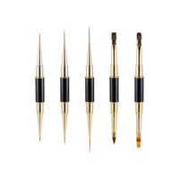 Ensemble de 5 pinceaux de haute qualité à double tête multifonctionnels, à poils en nylon non pelucheux, avec manche en métal, pour liner, gel à ongles et sculpture