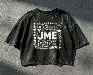 Men's Heavyweight Streetwear Cropped Oversized Custom Blank Plain T Shirt Vintage Washed Cotton Boxy <b>Top</b> with <b>Distressed</b> T-shirt - Product Image 1