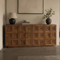 Console en teck massif sur mesure avec sculpture géométrique, buffet contemporain moderne multifonctionnel pour la maison
