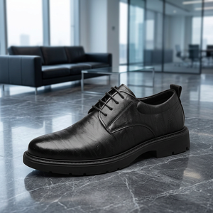 High Quality Men Black Textured Leather Dress Shoes Classic Lace Up Design Shoes Thick Non-Slip <b>Block</b> Sole Business Men's Shoes - Product Image 1
