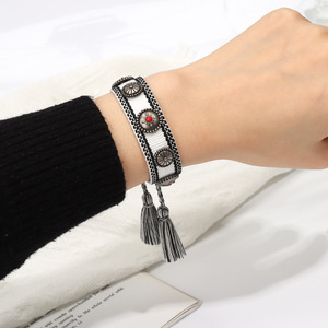 Bohemian Tassel <b>Bracelet</b> Women's Alloy Chain Link <b>Bracelet</b> Antique Silver Plated Zircon Inlay Gift Jewelry - Product Image 1