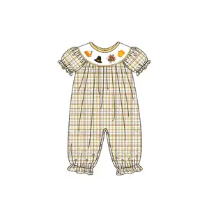 2024 Neuer Vorbestellbaby-Jumpsuit Baby-Mädchen Türkei-Druck Kurzarm-Jumpsuit Baby-Mädchen Thanksgiving-Trännchen