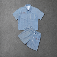 Ensemble deux pièces homme personnalisé, chemise à manches courtes tricotée rayée imprimée et short, 100% coton respirant, formel, hiver, fabrication usine