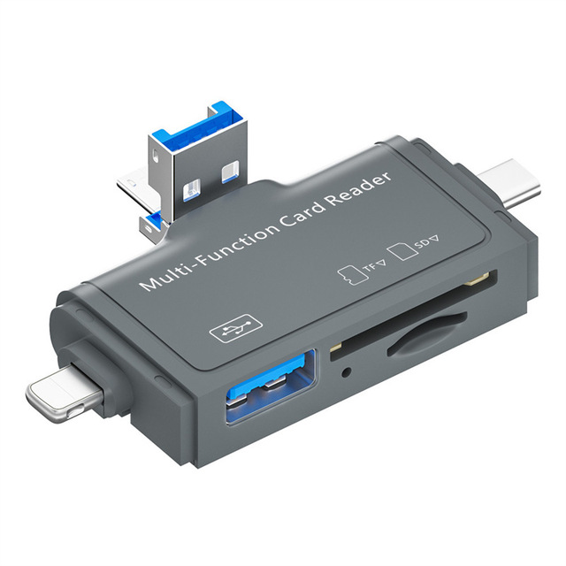 D-368 Multi-Function Card Reader Multi Interface Supports SD Card USB External for Apple Type-C Android Mobile Phones Computers