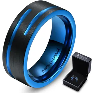 Wholesale Jewelry custom 8mm Grooved Beveled 8mm black tungsten rings for men