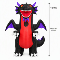 Costume de dragon gonflable avec ventilateur, tenue de dragon noir et rouge gonflable pour adulte avec ailes violettes, pointes dorsales et griffes blanches pour événements