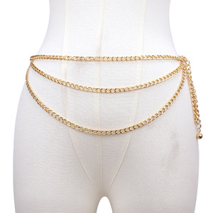 โซ่คาดเอวหลายชั้นทรงเรขาคณิต สีทอง แฟชั่นสำหรับสวมใส่ทุกวัน ทำจากโลหะผสมสังกะสี - Product Image 1