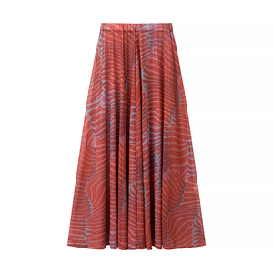 Combinaison sans manches à col rond de couleur rouge Taille élastique Plissée Imprimée <span class=keywords><strong>Maille</strong></span> Longue <span class=keywords><strong>jupe</strong></span> décontractée Mode Femme <span class=keywords><strong>Ensemble</strong></span> 2 pièces - Product Image 4