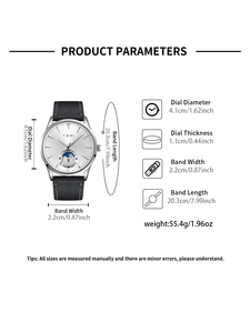TOMI Montre à Quartz Luxe Homme Design Jour Noir Nuit Blanche Bracelet Cuir Largeur 20mm Cadran Verre Chronographe Hangzhou - Product Image 6