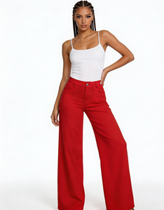 Jean évasé rouge en denim pour <span class=keywords><strong>femme</strong></span>, taille haute, coupe cloche, style rétro streetwear, <span class=keywords><strong>pantalon</strong></span> décontracté à jambe large, tenue pour <span class=keywords><strong>femme</strong></span> - Product Image 3