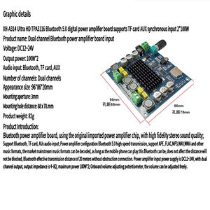 Module amplificateur de puissance numérique XH-A314 BT 5.0 TPA3116 100W*2, stéréo, avec prise en charge de la carte TF et de l'AUX, pour home cinéma - Product Image 6