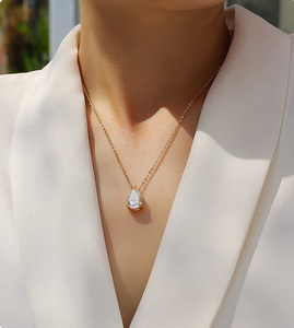 สร้อยคอจี้เพชรโมอิสซาไนต์ทรงลูกแพร์ 4 กะรัต คุณภาพ VVS1 ชุบทอง 18K ไม่ลอก ไม่ดำ ทำจากเงินแท้ S925 หลายขนาด ขายส่ง - Product Image 2