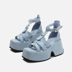 Fashion Summer Design Blue Denim <span class=keywords><strong>sandali</strong></span> alla moda <span class=keywords><strong>donna</strong></span> Casual Ladies Roman Shoes Platform <span class=keywords><strong>sandali</strong></span> con suola spessa da <span class=keywords><strong>donna</strong></span> - Product Image 1