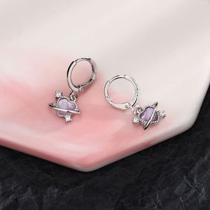 Arete Platinum Plated Micro-<b>studded</b> Minimalist Moonstone Heart <b>Earring</b> Hoop for Women Shiny Zircon Love Charm <b>Earring</b> - Product Image 4