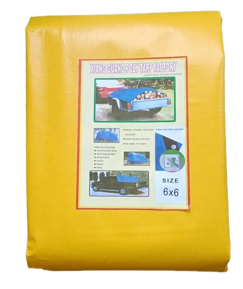 Folhas de lona de plástico cor amarela pe tarpaulin mercado de uganda 100% impermeável material agrícola de alta qualidade